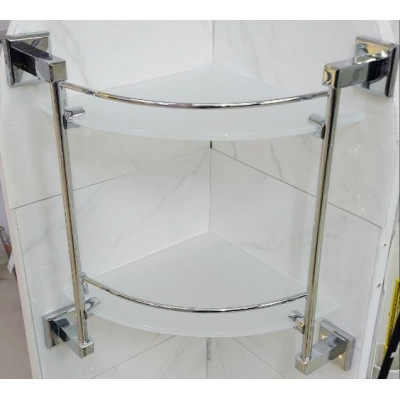 Полка стекло угловая двойная хром с ограничителем Classic Quadro D021